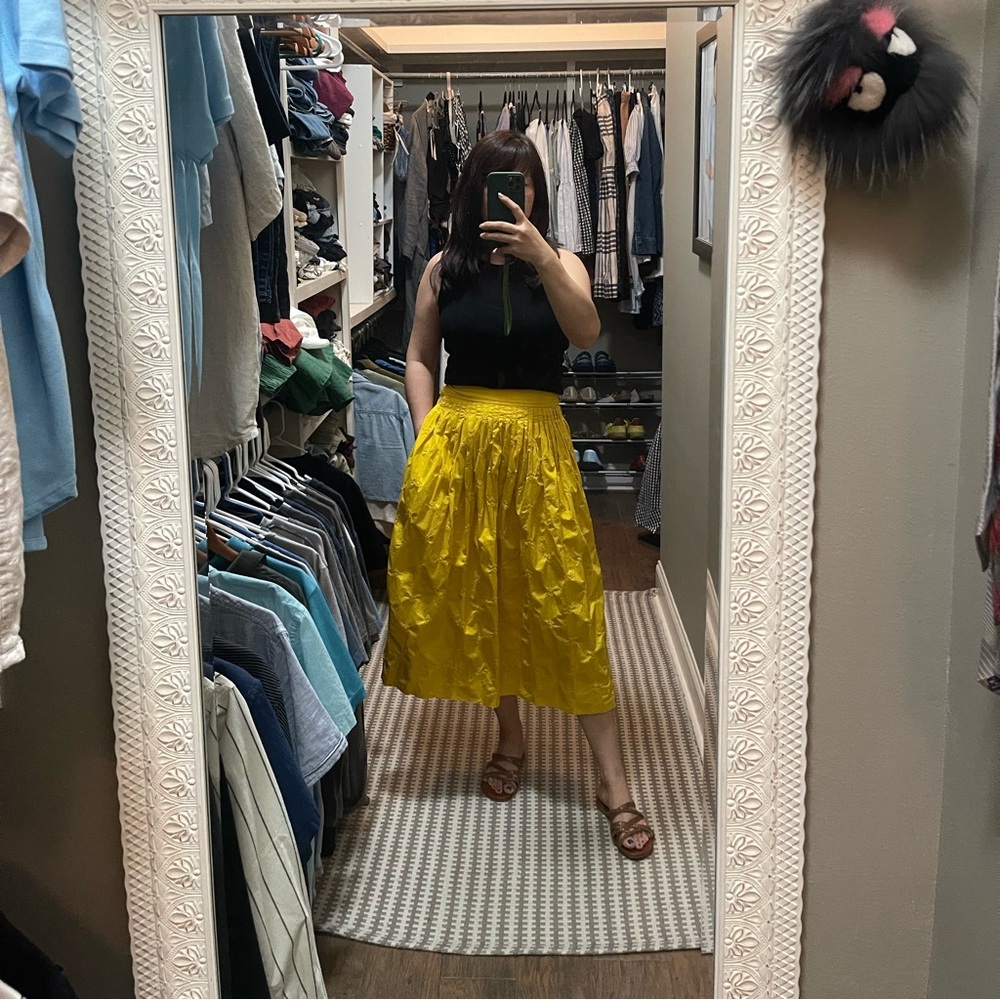 Gap yellow cotton poplin high waisted plated midi skirt